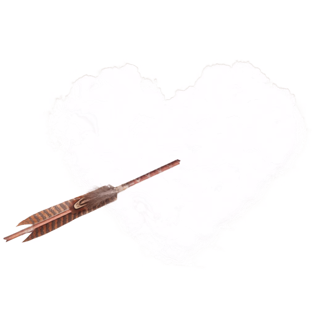 Journal Cupido schiet raak – hart van wolken met een pijl: raak geschoten, zelfreflectie over liefde en verbinding