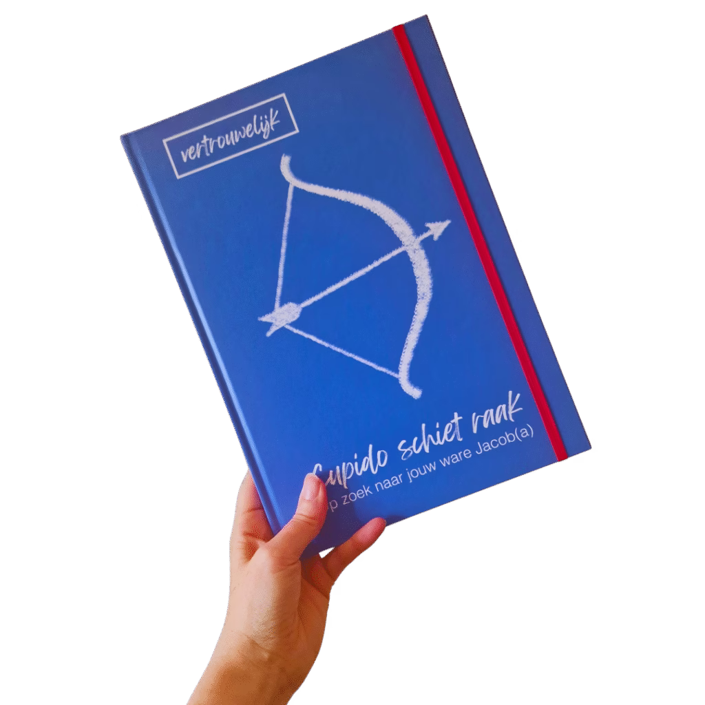 Journal Cupido schiet raak – cover met rode pijl en hart, zelfreflectie over liefde en verbinding